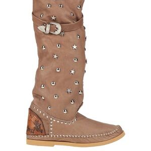 Italian Design Studded Tan Women's Mid-Calf Boot